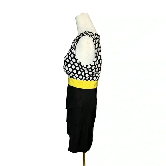 Connected Apparel Sleeveless Color Block Bodycon Dress Black White Yellow Sz 6 - Picture 3 of 7
